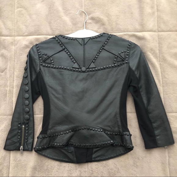 CATHERINE MALANDRINO BLACK LEATHER JACKET SIZE 0 - Picture 3 of 5